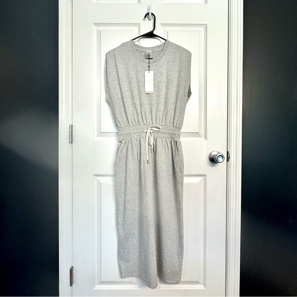 NWT Calia Extended Shoulder Midi dress in Light Heather Grey Size Small